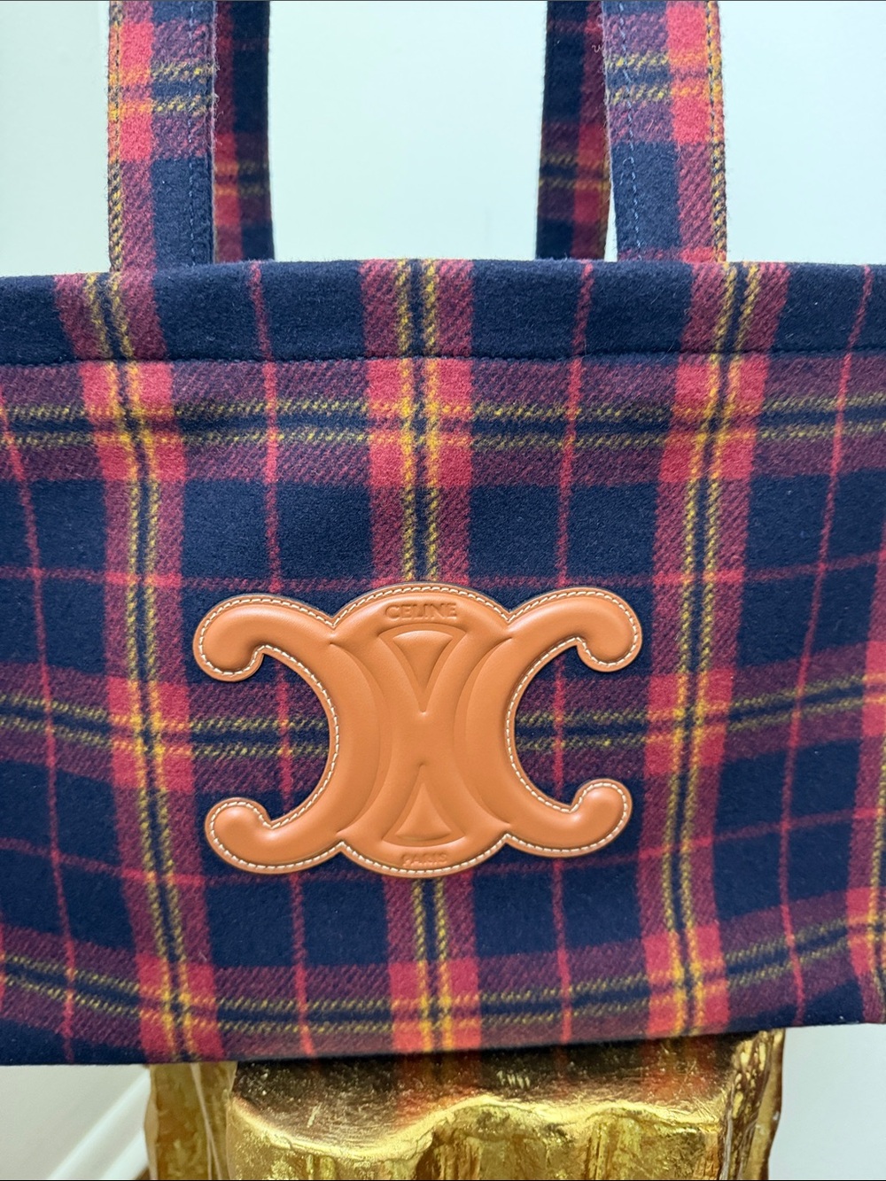 Celine Navy Plaid Large Tote Bag - Picture 4 of 12